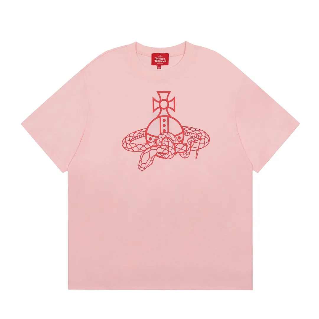 VIVI990# "Top hot style" vivienne west wood Western Wood Queen Mother Year of the Snake limited short-sleeved 2025 top hot style 240g 32 count high-density double yarn pure cotton, comfortable fabric Size: XS-L Color: white red black red pink